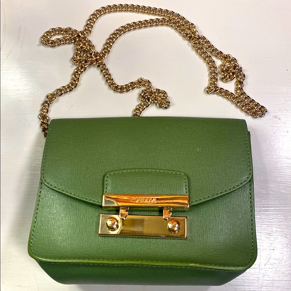 Furla Forest Green Leather Crossbody with Gold Hardware